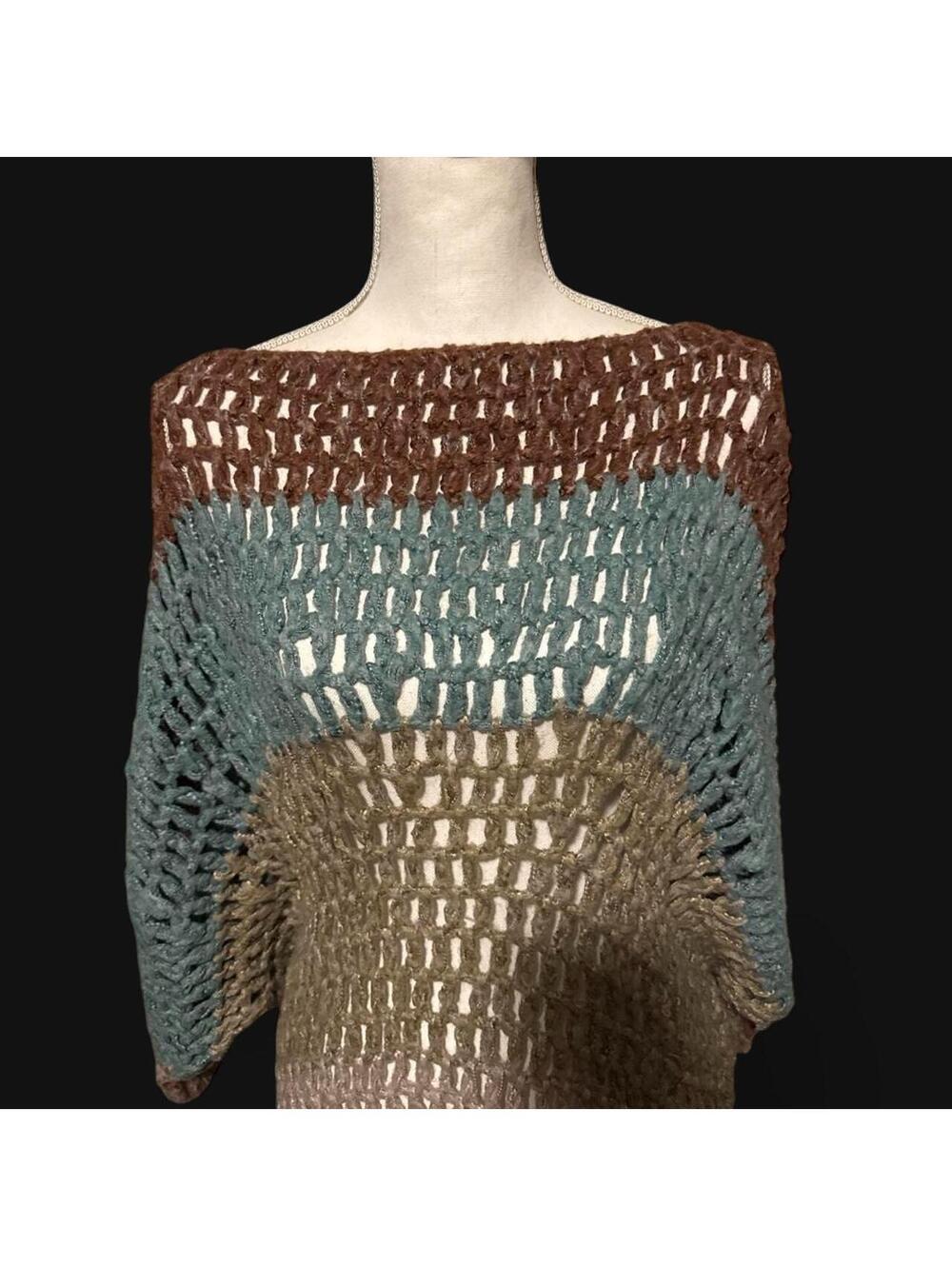 Umgee USA Multicolor Open-Knit Crochet Colorblock Sweater Tunic size 1XL - Picture 3 of 7